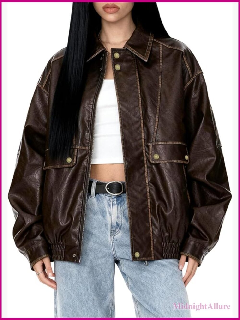 Oversized Faux Leather Motorcycle Jacket Vintage Y2K Plus Size